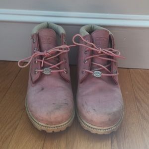 Worn pink Timberlands